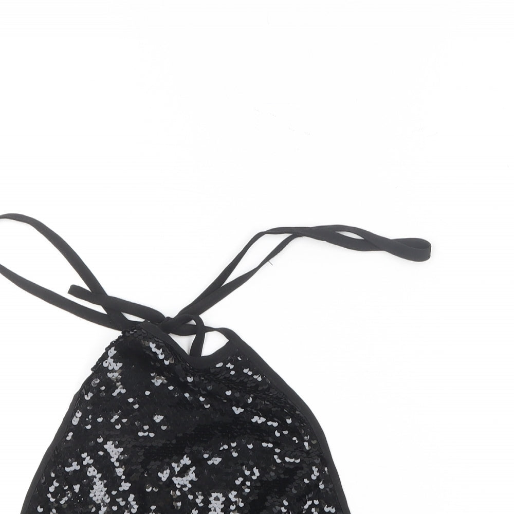 PRETTYLITTLETHING Womens Black  Polyester Cropped Tank Size 8 Halter