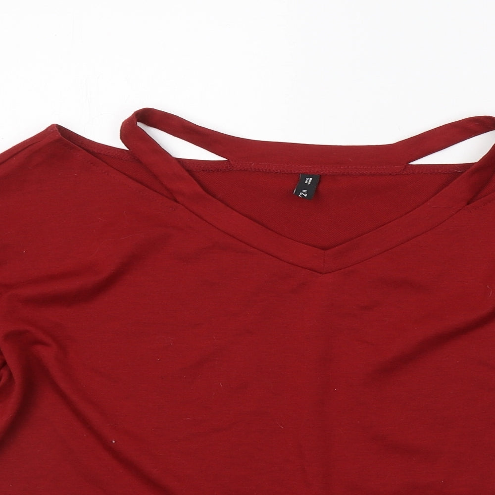 Zaful Womens Red  Polyester Cropped T-Shirt Size 10 V-Neck - Cold shoulder