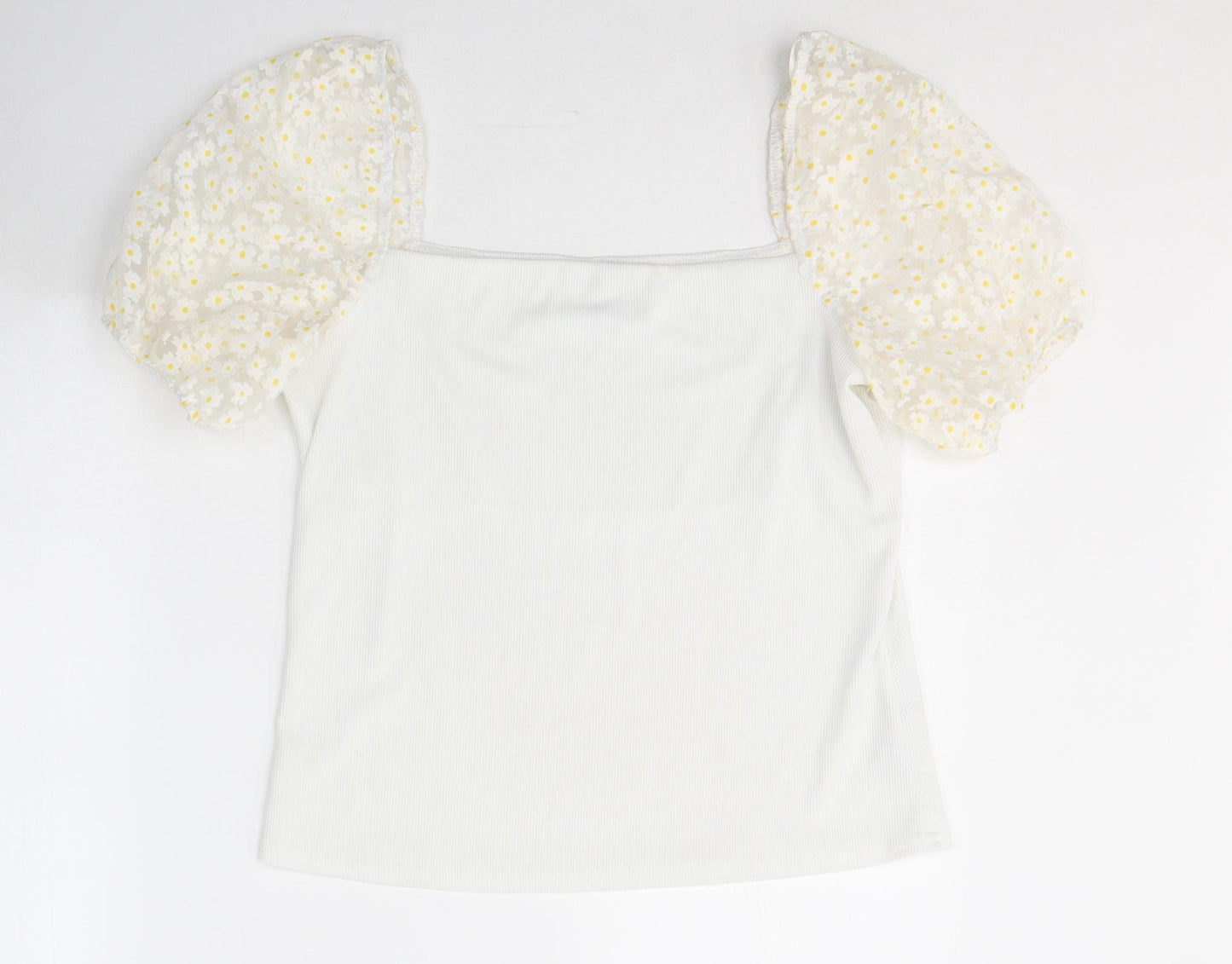 New Look Womens White  Polyester Basic T-Shirt Size 16 Square Neck