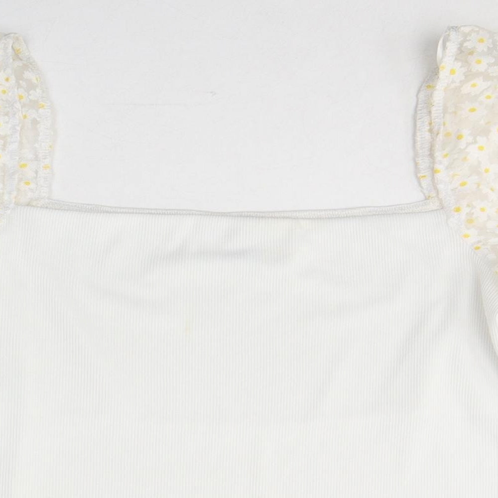 New Look Womens White  Polyester Basic T-Shirt Size 16 Square Neck