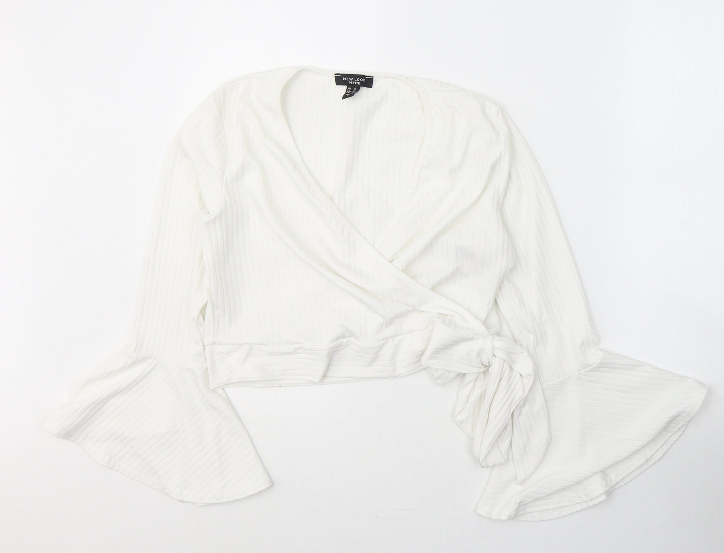 New Look Womens White  Polyester Cropped Blouse Size 16 V-Neck