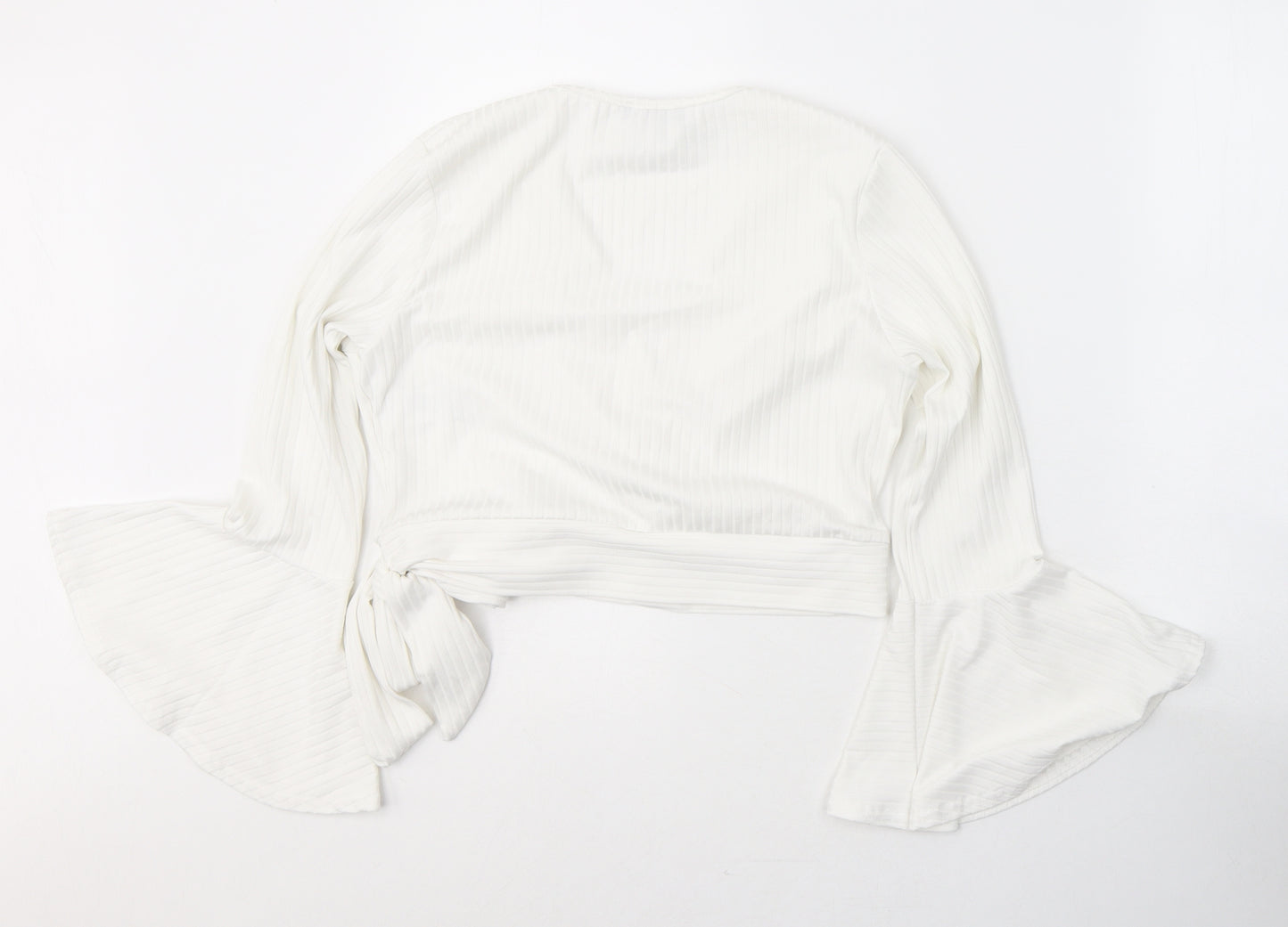 New Look Womens White  Polyester Cropped Blouse Size 16 V-Neck