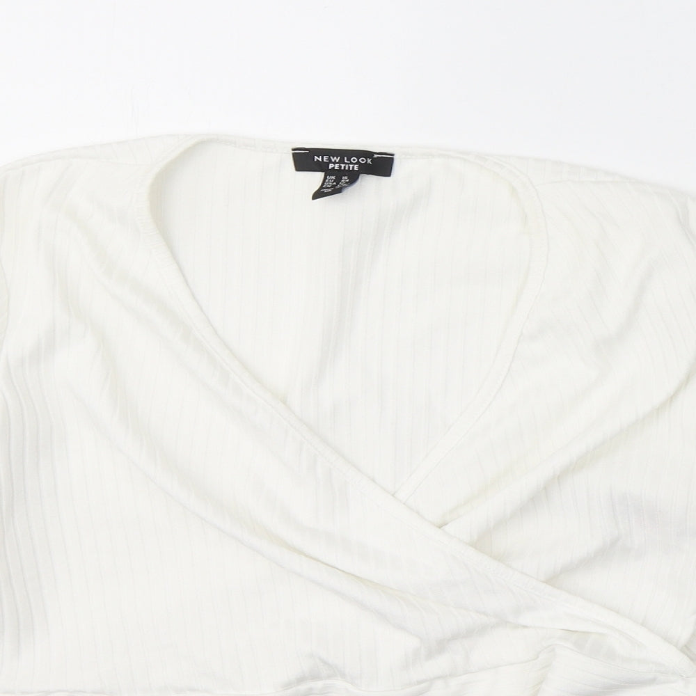 New Look Womens White  Polyester Cropped Blouse Size 16 V-Neck