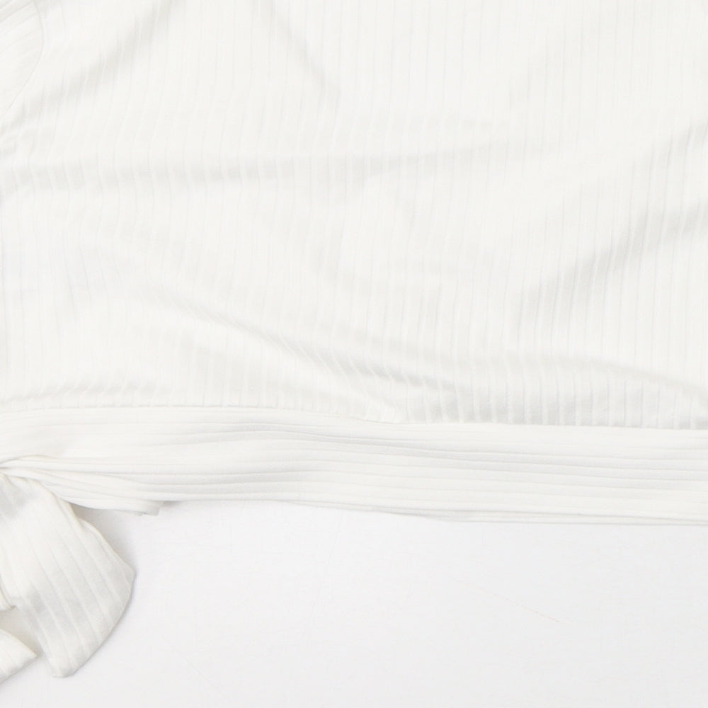 New Look Womens White  Polyester Cropped Blouse Size 16 V-Neck