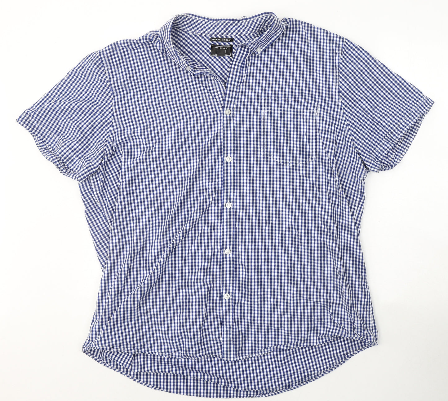 Burton Mens Blue Check Cotton  Button-Up Size 2XL Collared Button