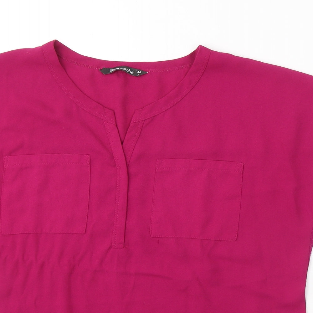 Bonmarché Womens Purple  Polyester Basic T-Shirt Size 16 Round Neck