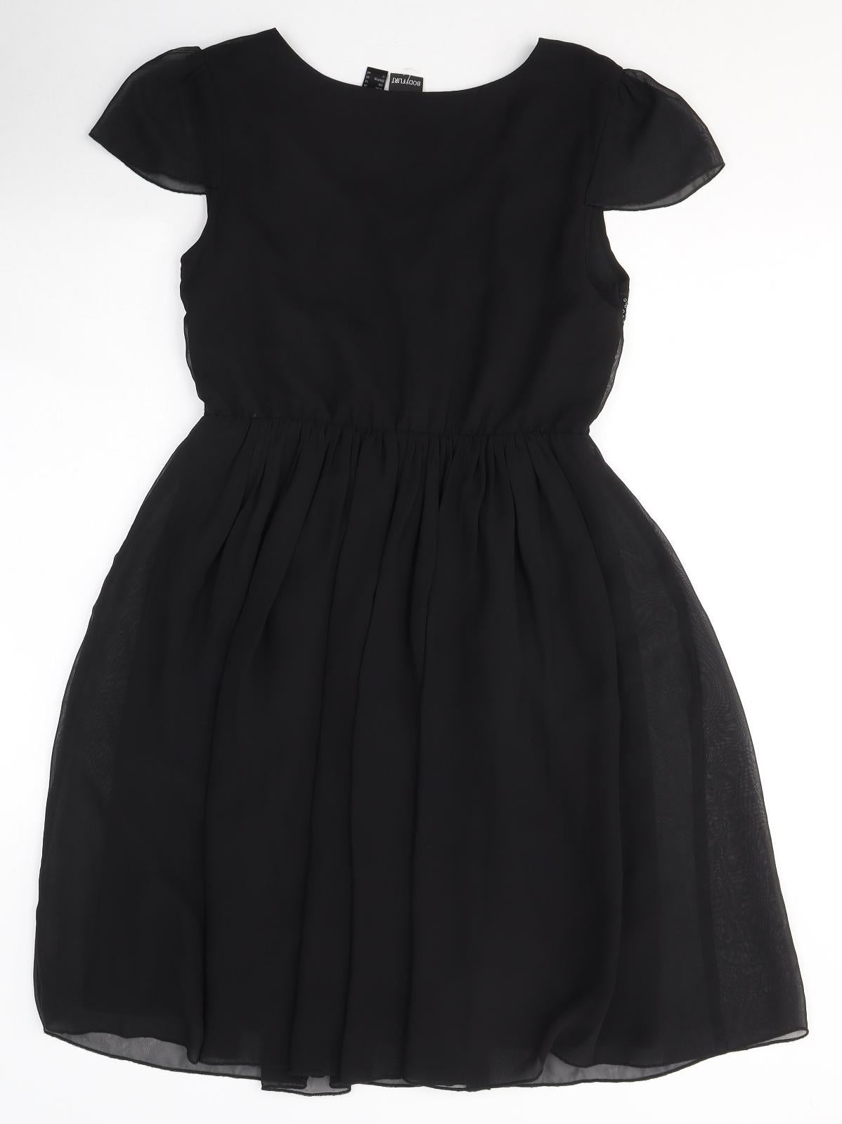 Body Flirt Womens Black  Polyester Fit & Flare  Size 12  Scoop Neck Zip