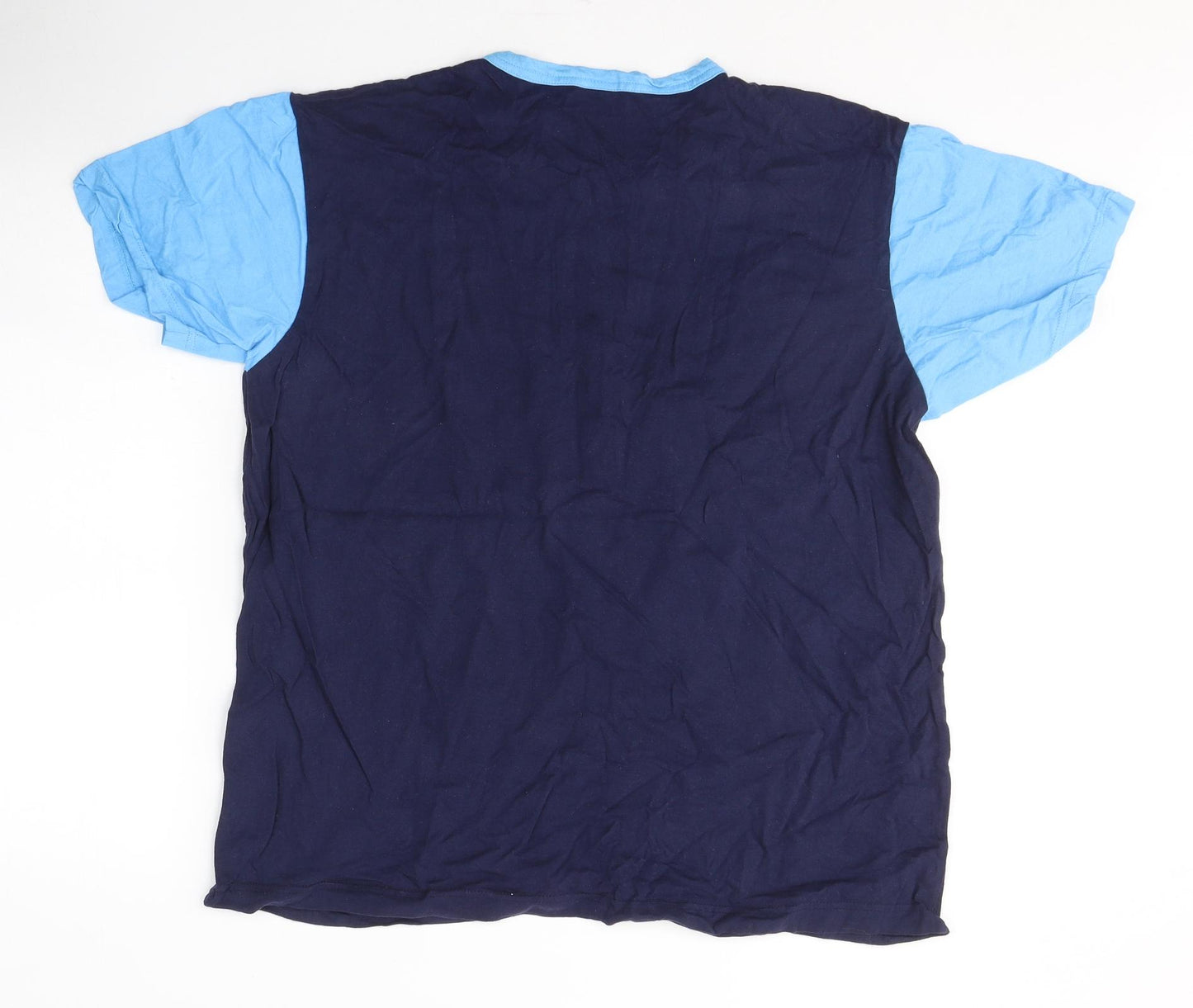 Disney Mens Blue Colourblock Cotton  T-Shirt Size XL Round Neck  - Caged animal