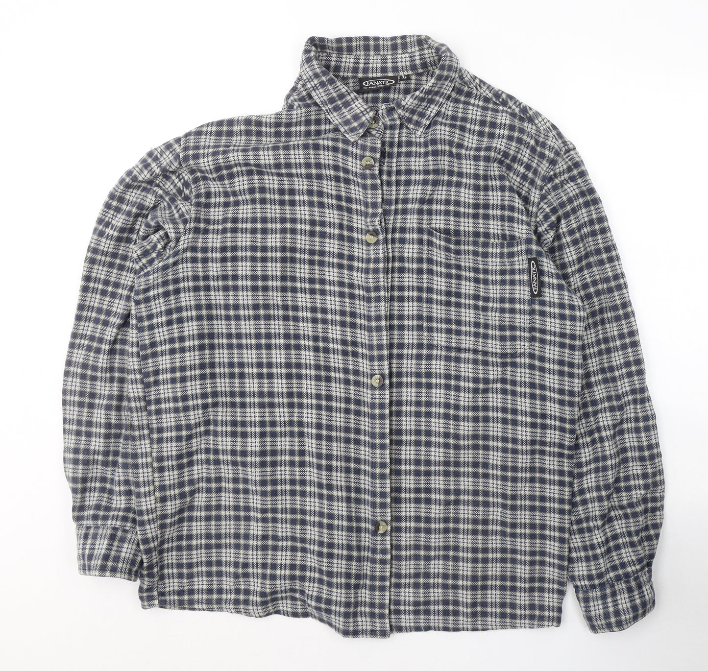Fanatics Mens Blue Plaid Cotton  Button-Up Size XL Collared Button