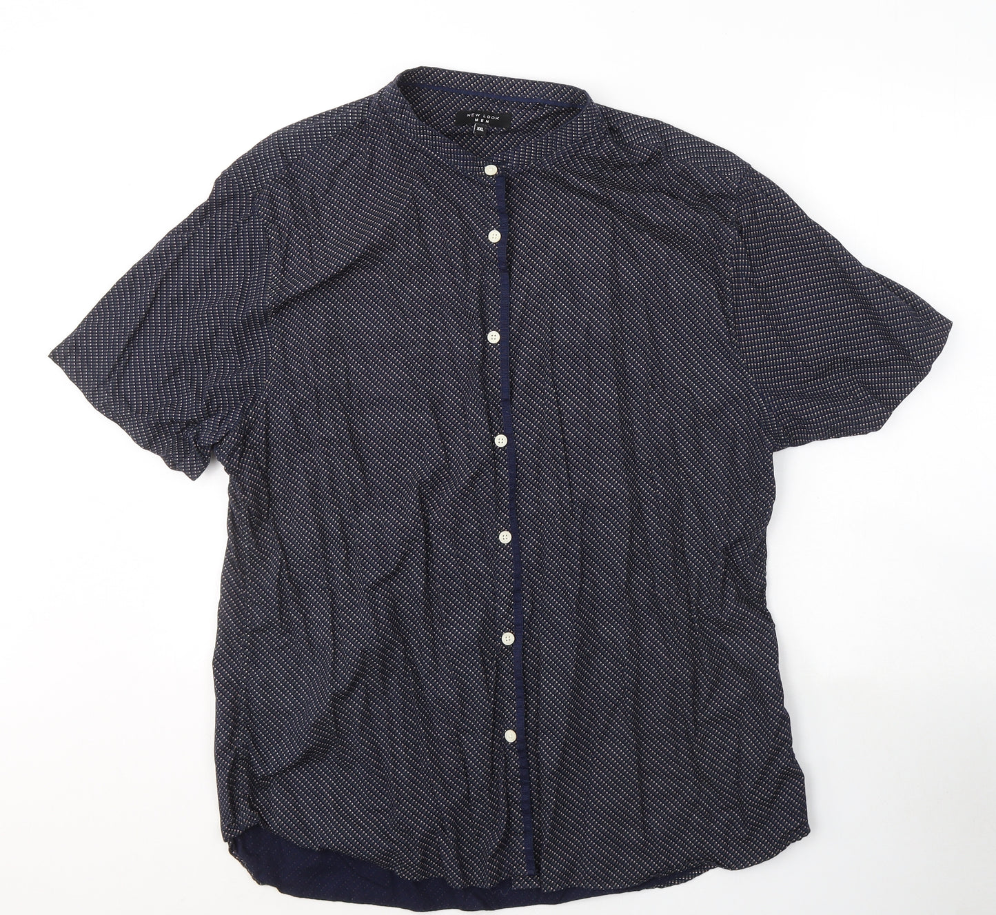 New Look Mens Blue Geometric Cotton  Button-Up Size 2XL Collared Button