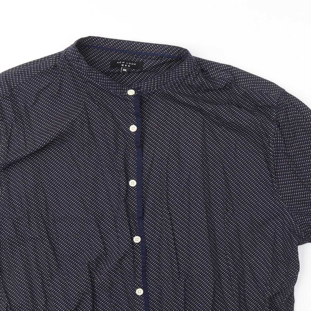 New Look Mens Blue Geometric Cotton  Button-Up Size 2XL Collared Button