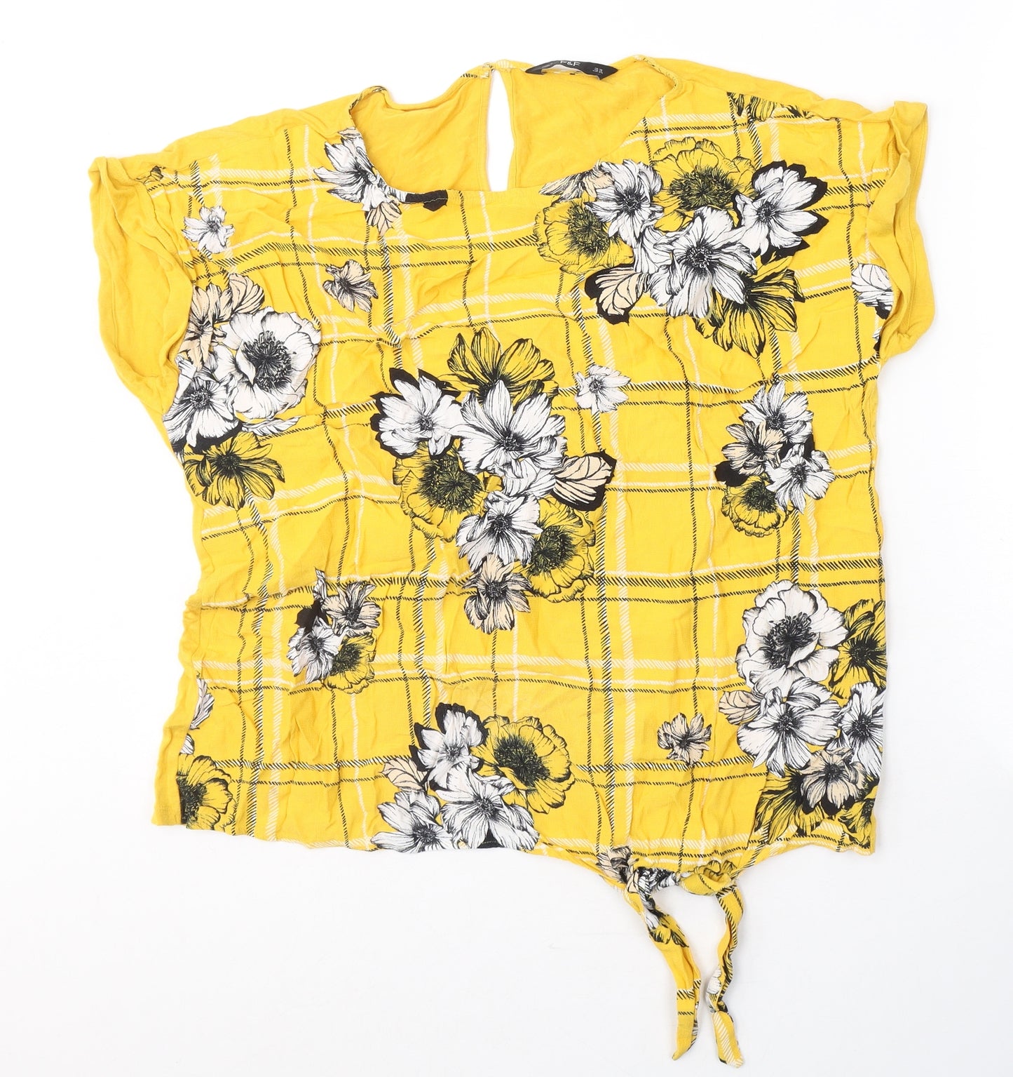 F&F Womens Yellow Floral Viscose Basic Blouse Size 18 Round Neck
