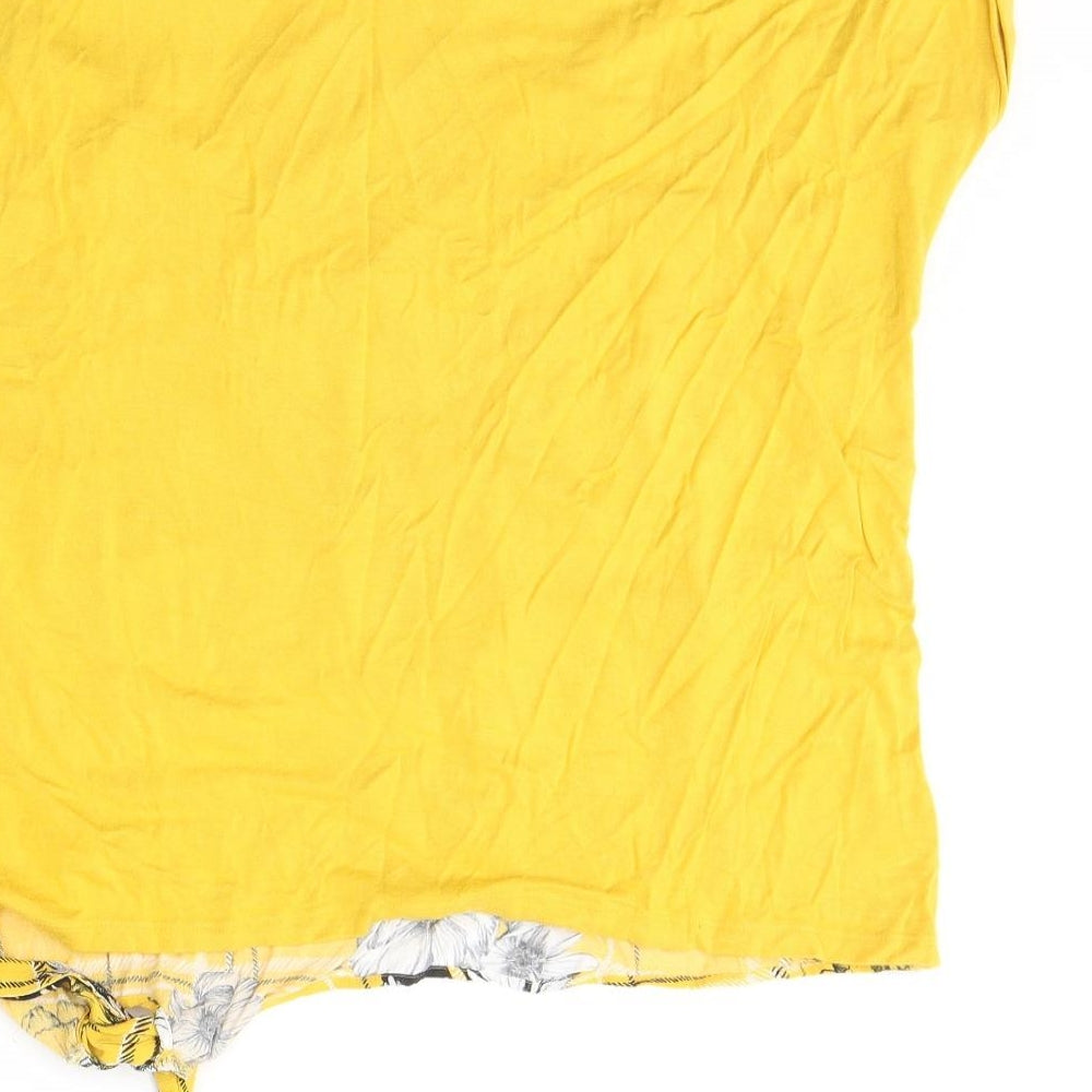 F&F Womens Yellow Floral Viscose Basic Blouse Size 18 Round Neck