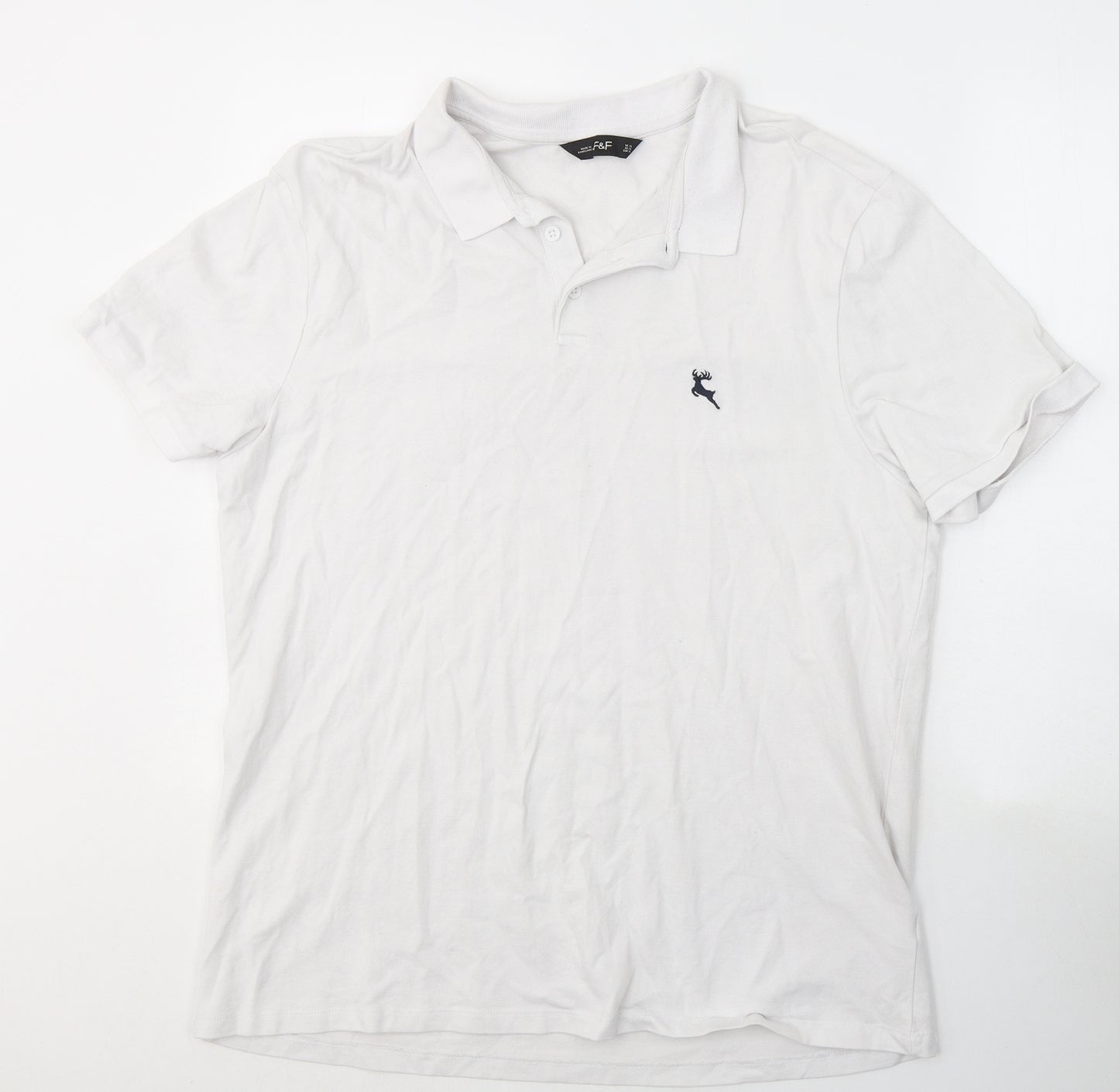 F&F Mens White  Cotton  T-Shirt Size XL Collared
