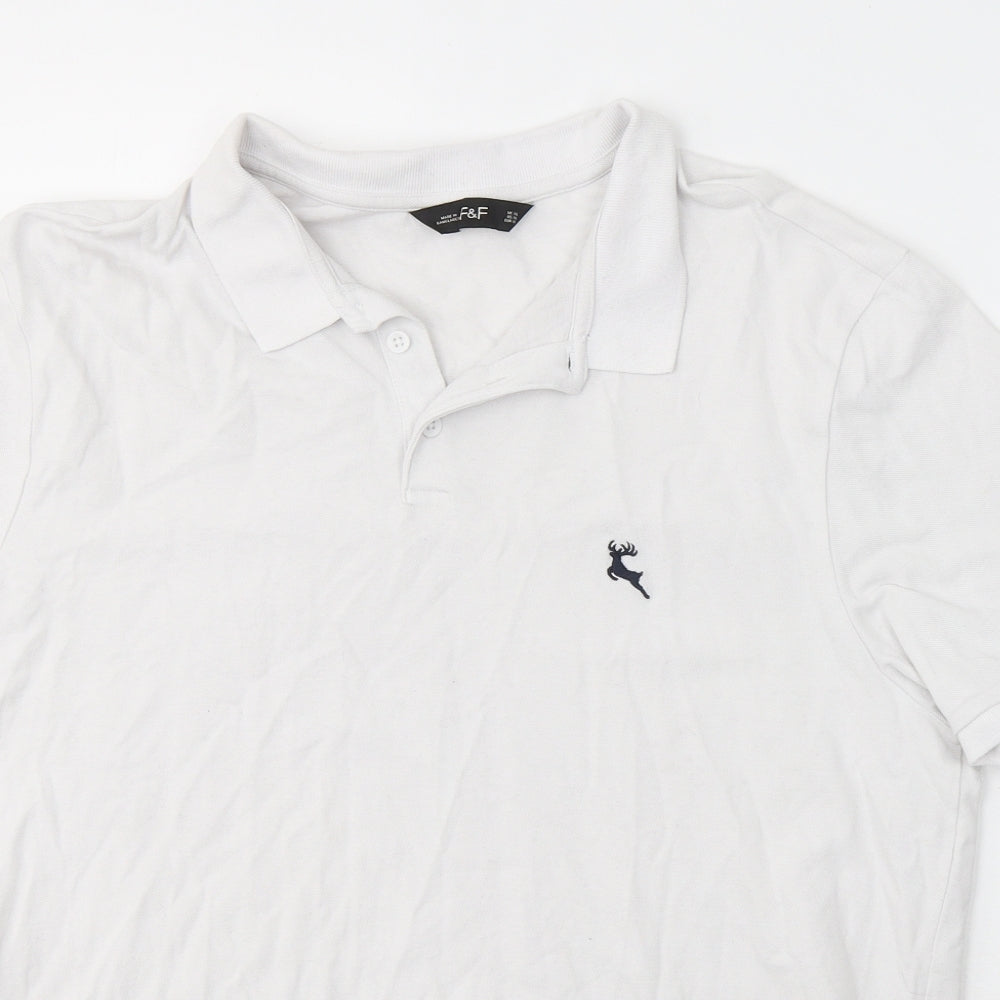 F&F Mens White  Cotton  T-Shirt Size XL Collared