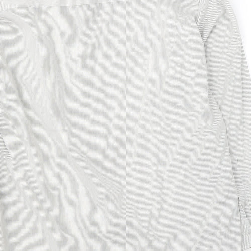 Hesketh & Turner Mens White Striped Cotton  Button-Up Size XL Collared Button