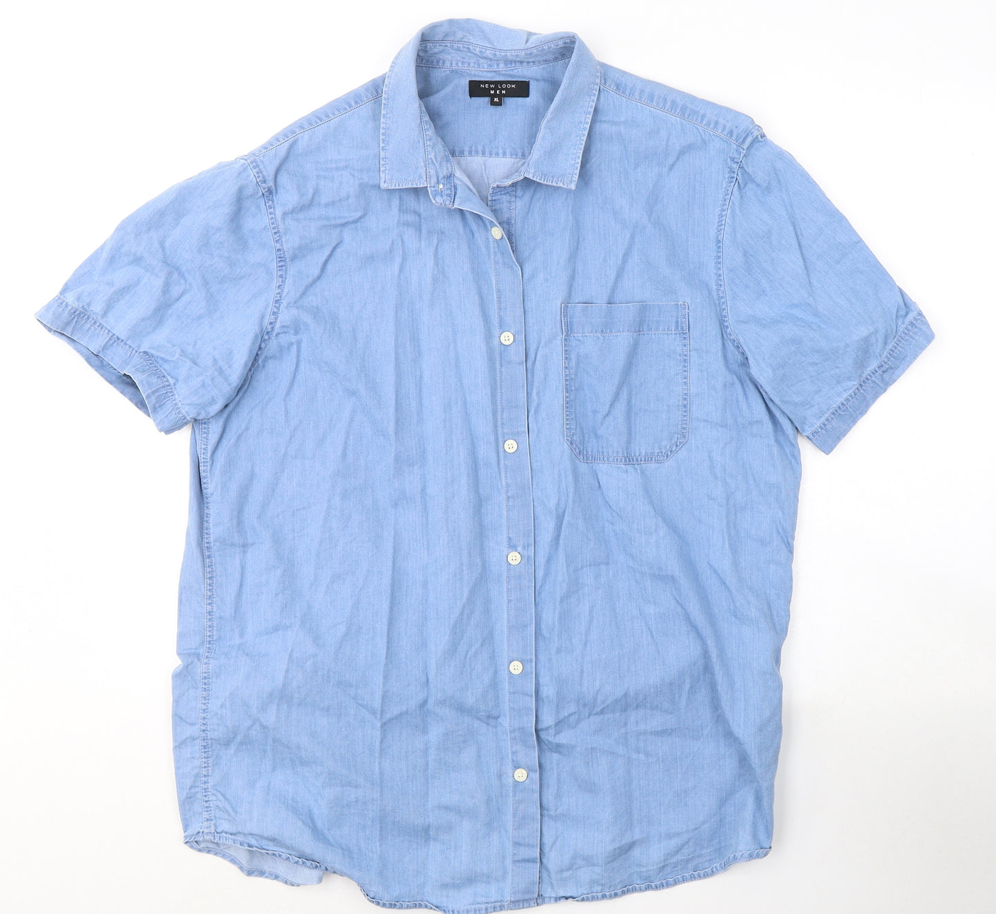 New Look Mens Blue  Cotton  Button-Up Size XL Collared Button