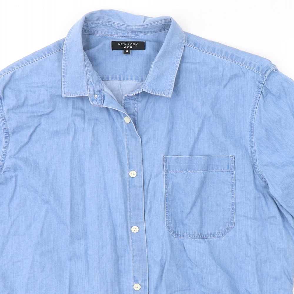 New Look Mens Blue  Cotton  Button-Up Size XL Collared Button