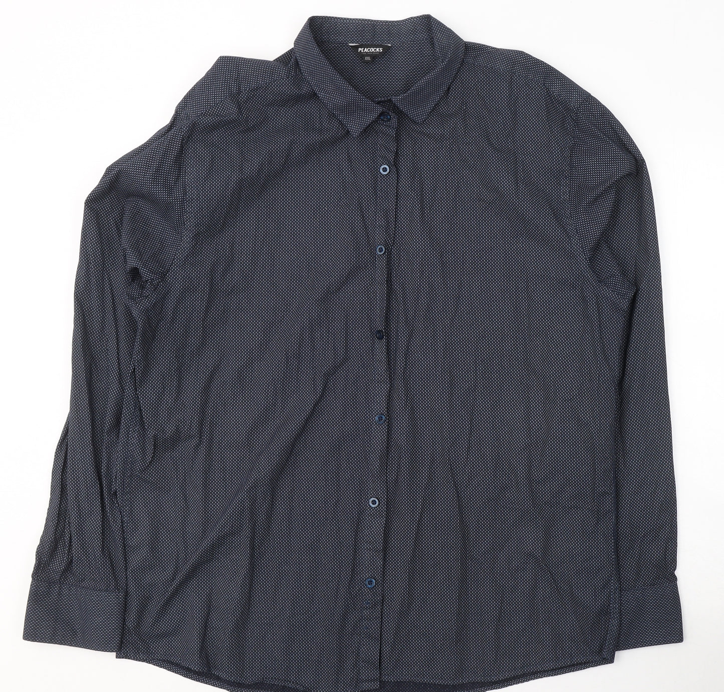 Peacocks Mens Blue Geometric Cotton  Button-Up Size 2XL Collared Button