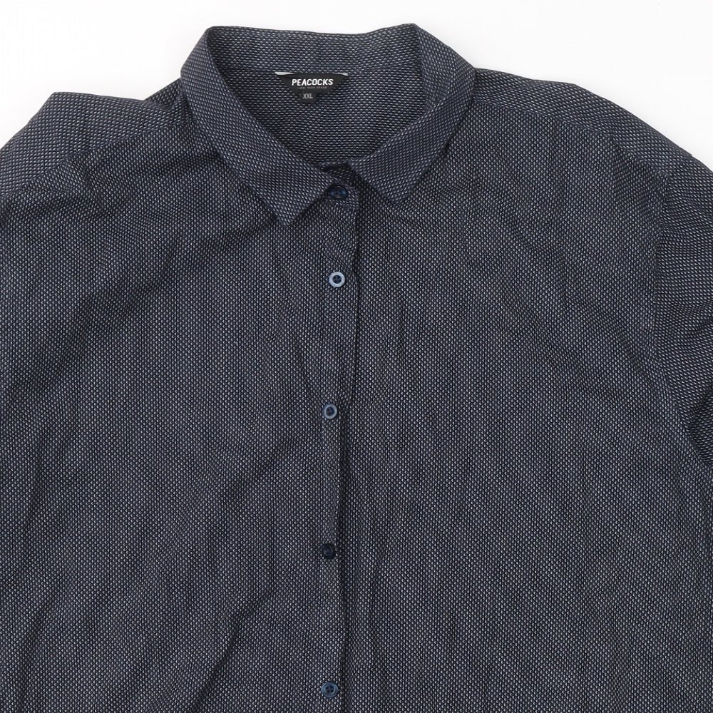 Peacocks Mens Blue Geometric Cotton  Button-Up Size 2XL Collared Button
