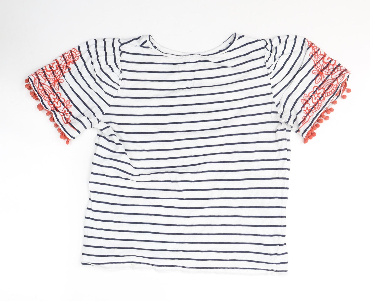 George Womens White Striped Cotton Basic T-Shirt Size 14 Round Neck