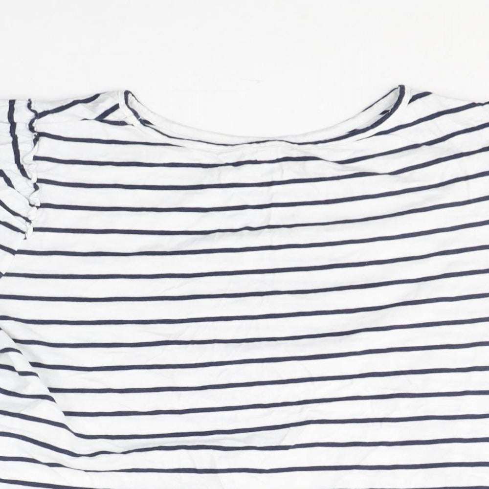 George Womens White Striped Cotton Basic T-Shirt Size 14 Round Neck