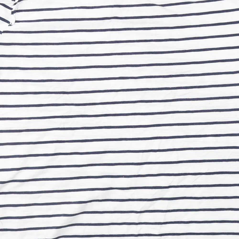 George Womens White Striped Cotton Basic T-Shirt Size 14 Round Neck