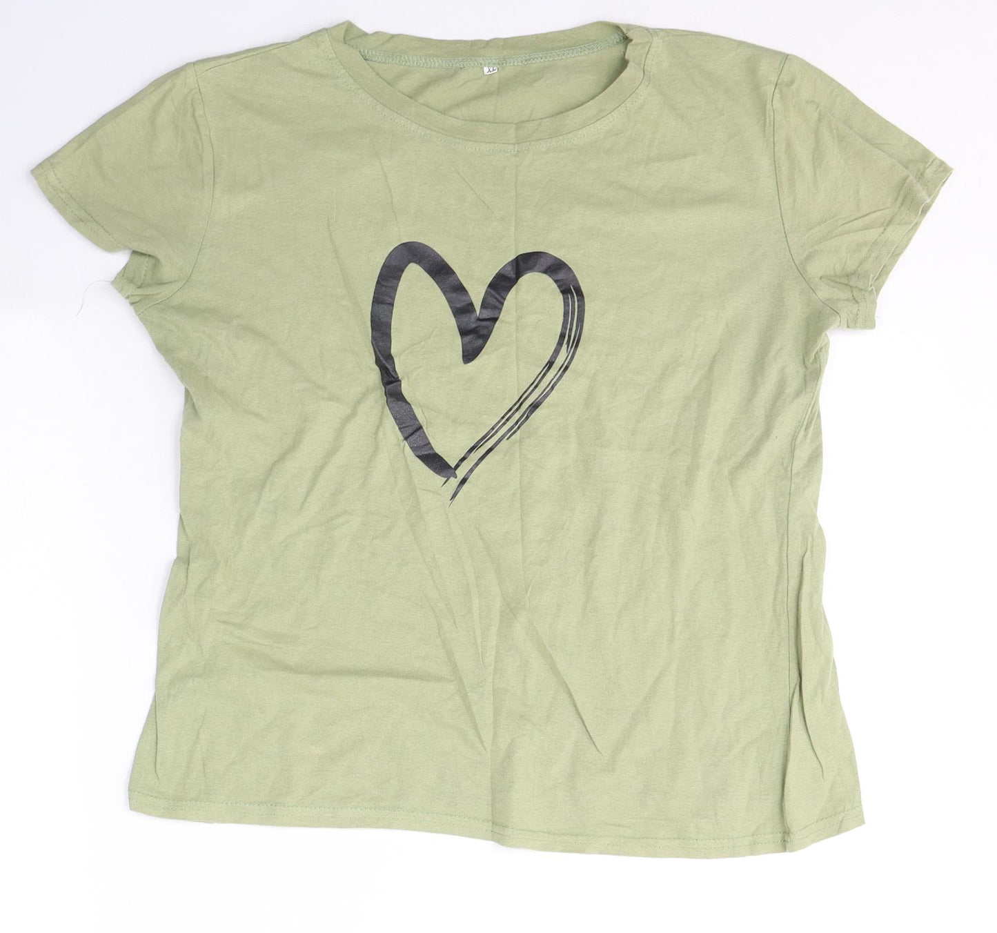 Preworn Womens Green  Cotton Basic T-Shirt Size XL Round Neck - Heart