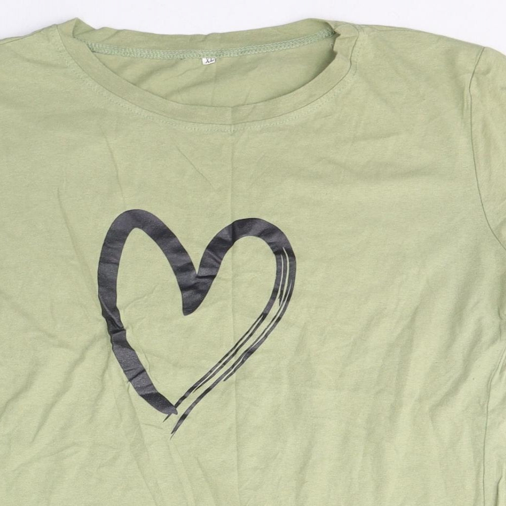 Preworn Womens Green  Cotton Basic T-Shirt Size XL Round Neck - Heart