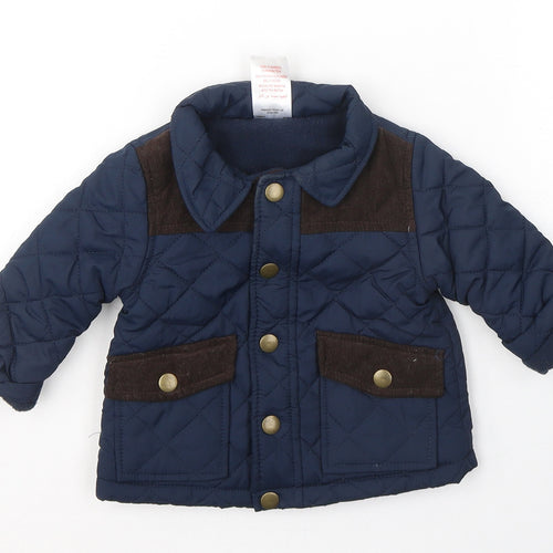 Peacocks Boys Blue   Quilted Coat Size 3-6 Months   Button