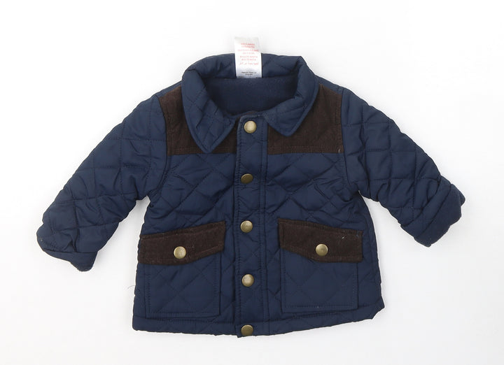 Peacocks Boys Blue   Quilted Coat Size 3-6 Months   Button