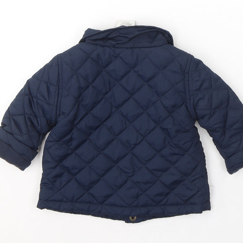 Peacocks Boys Blue   Quilted Coat Size 3-6 Months   Button