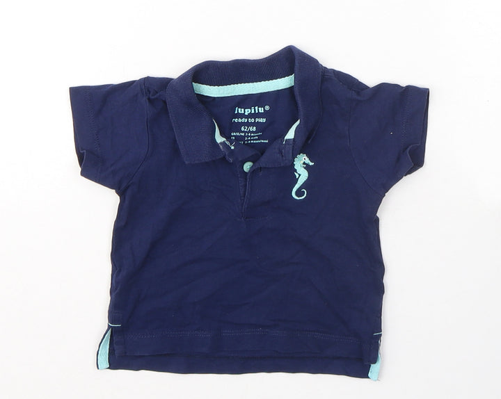 IUPILU Boys Blue  Cotton Basic T-Shirt Size 3-6 Months Collared Pullover