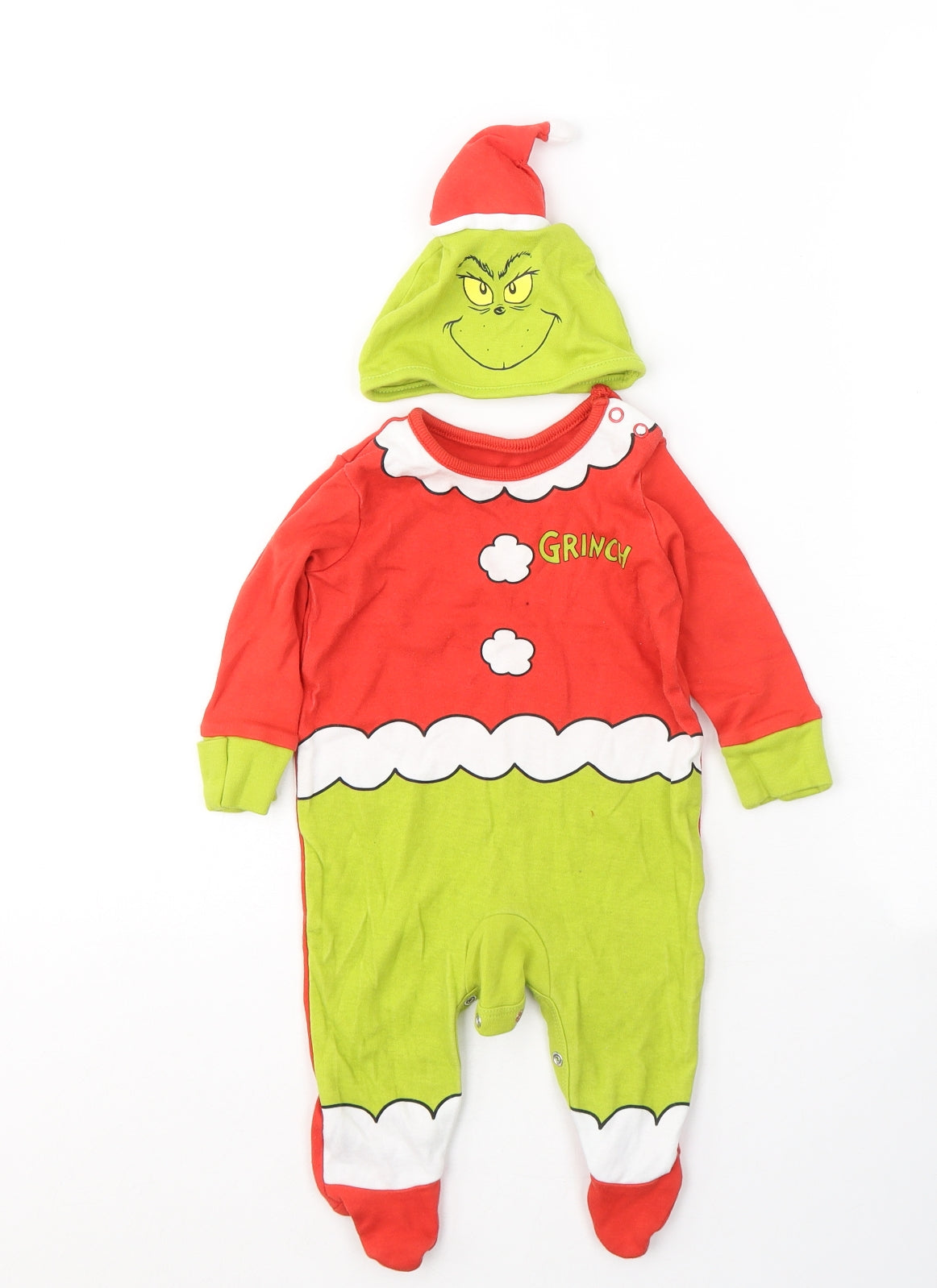 George Baby Red Colourblock Cotton Babygrow One-Piece Size 3-6 Months  Button - The Grinch