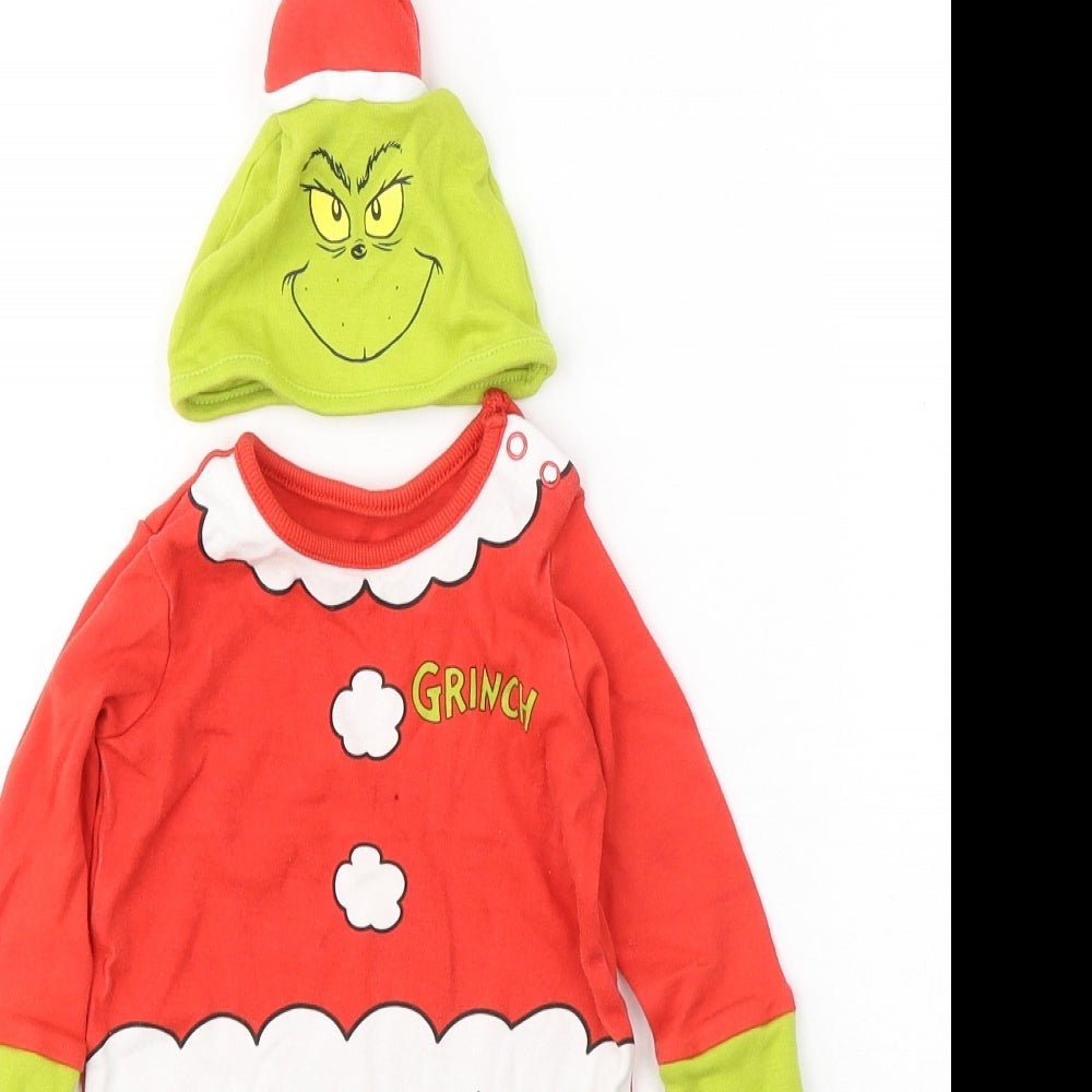 George Baby Red Colourblock Cotton Babygrow One-Piece Size 3-6 Months  Button - The Grinch