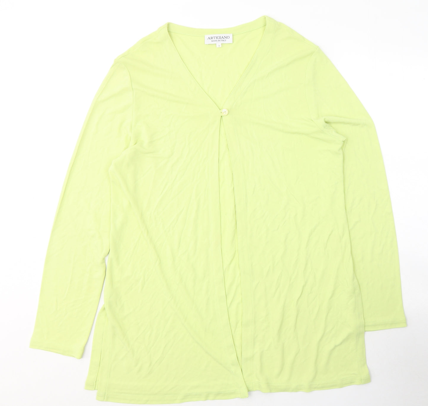 Artigiano Womens Green V-Neck  Acetate Cardigan Jumper Size S   - Made in Italy