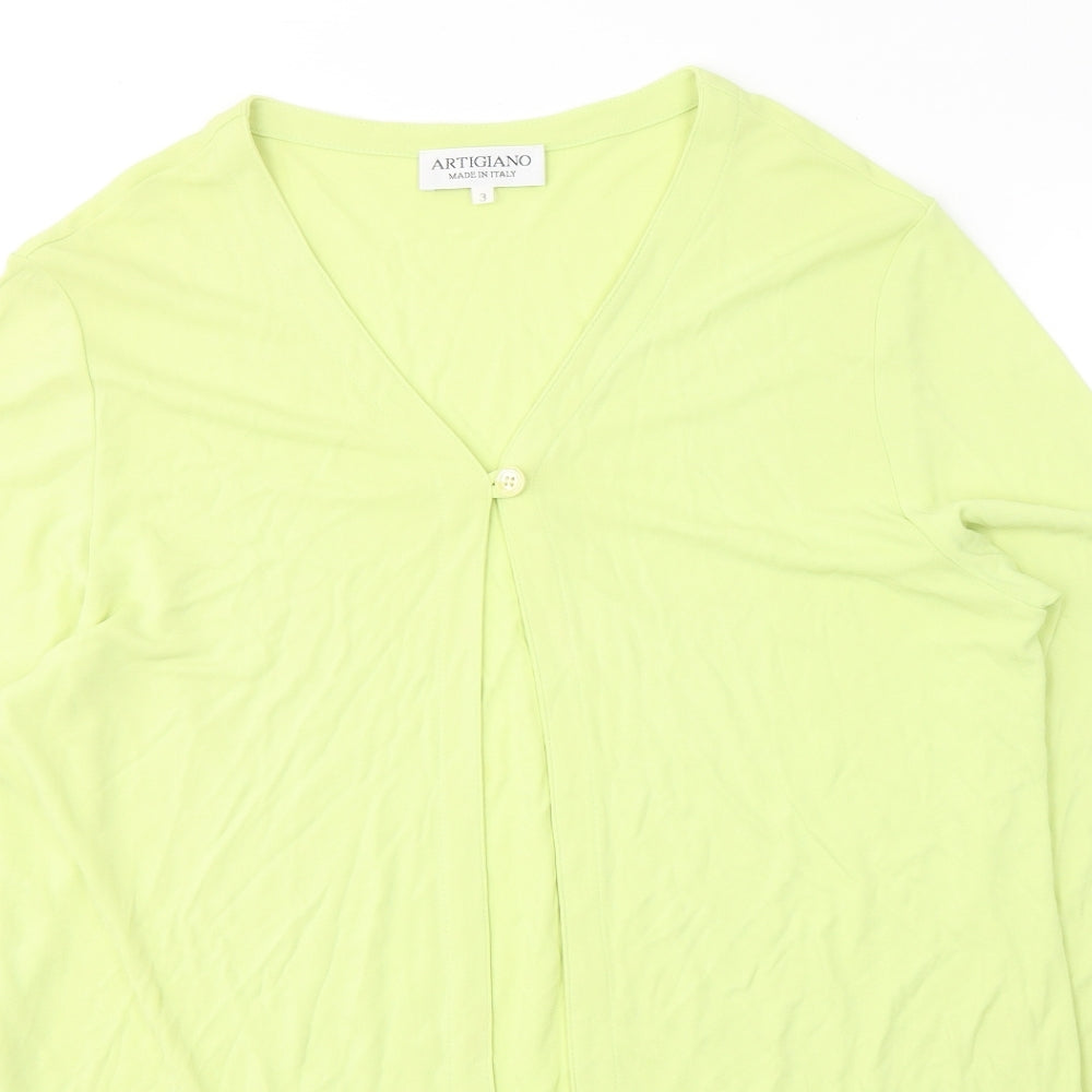 Artigiano Womens Green V-Neck  Acetate Cardigan Jumper Size S   - Made in Italy