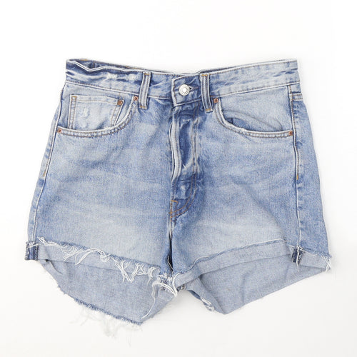 Zara Womens Blue  Cotton Hot Pants Shorts Size 8 L4 in Regular Button