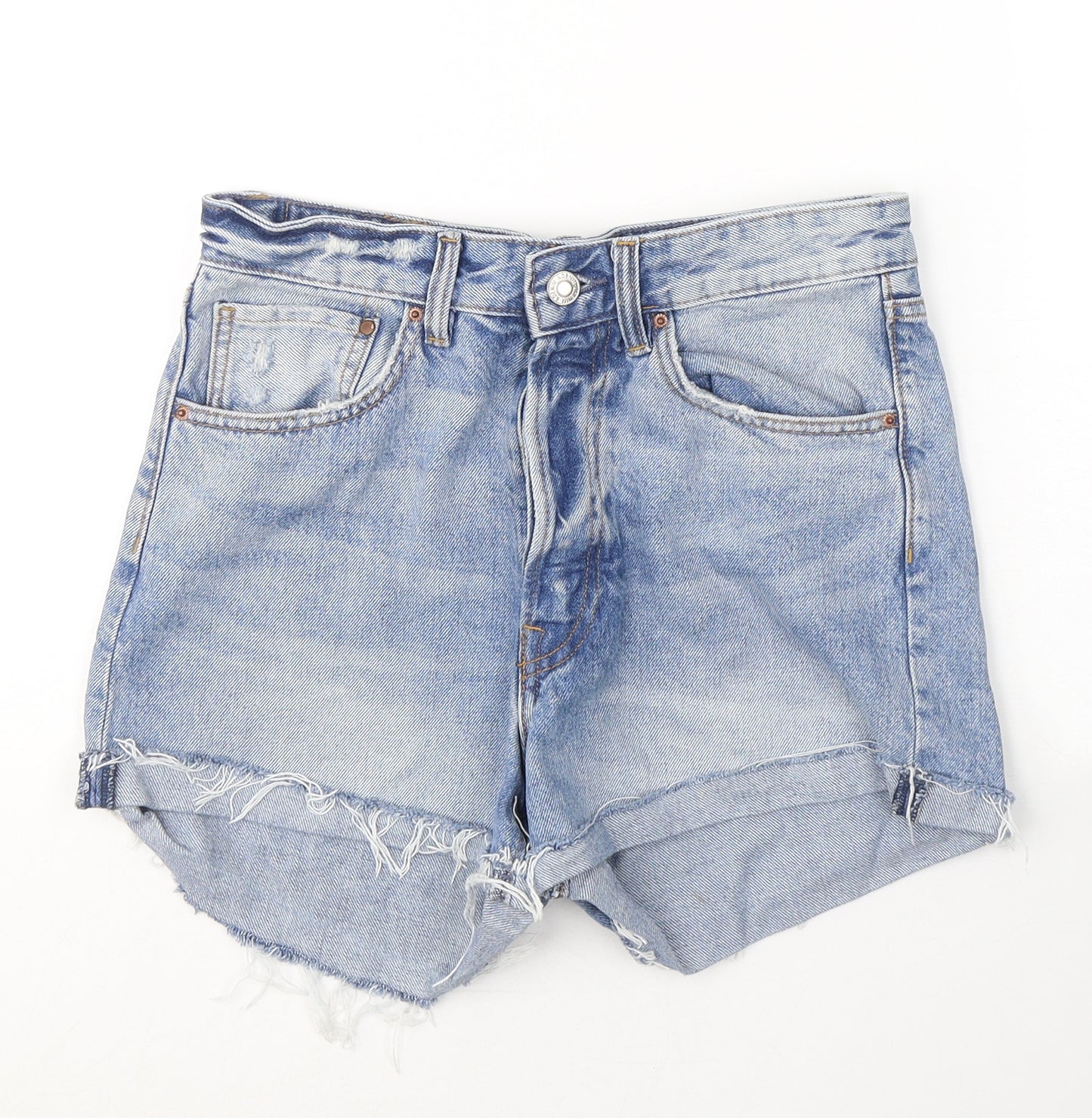 Zara Womens Blue  Cotton Hot Pants Shorts Size 8 L4 in Regular Button