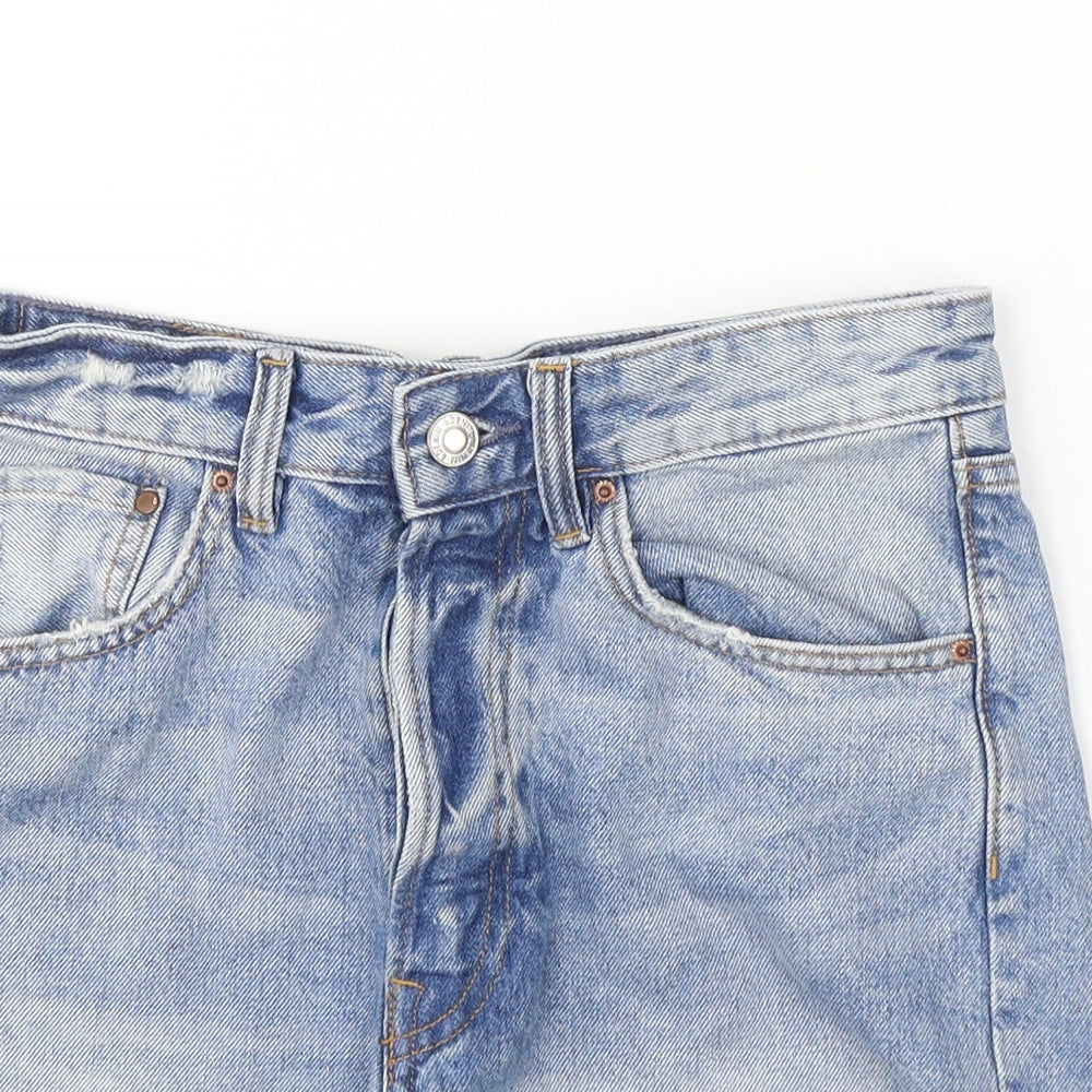 Zara Womens Blue  Cotton Hot Pants Shorts Size 8 L4 in Regular Button