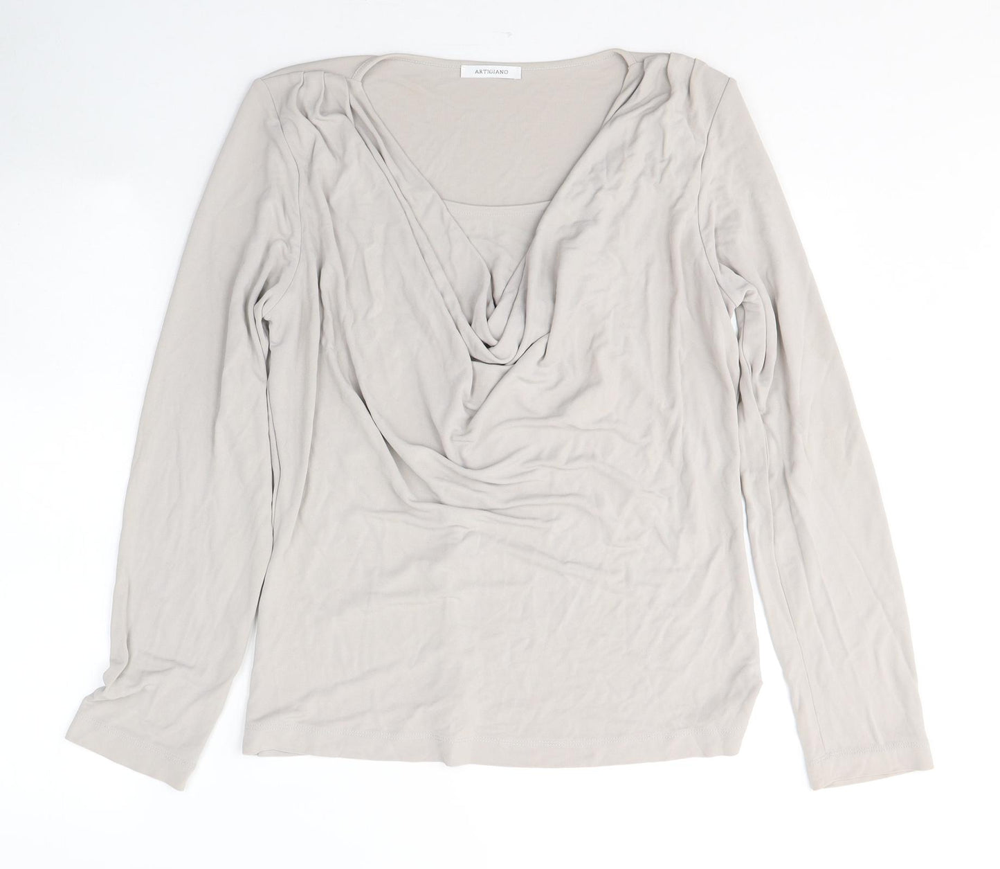 Artigiano Womens Brown  Acetate Basic Blouse Size 14 V-Neck