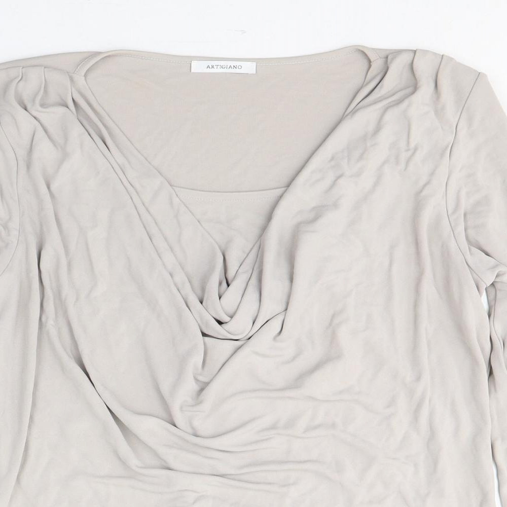 Artigiano Womens Brown  Acetate Basic Blouse Size 14 V-Neck