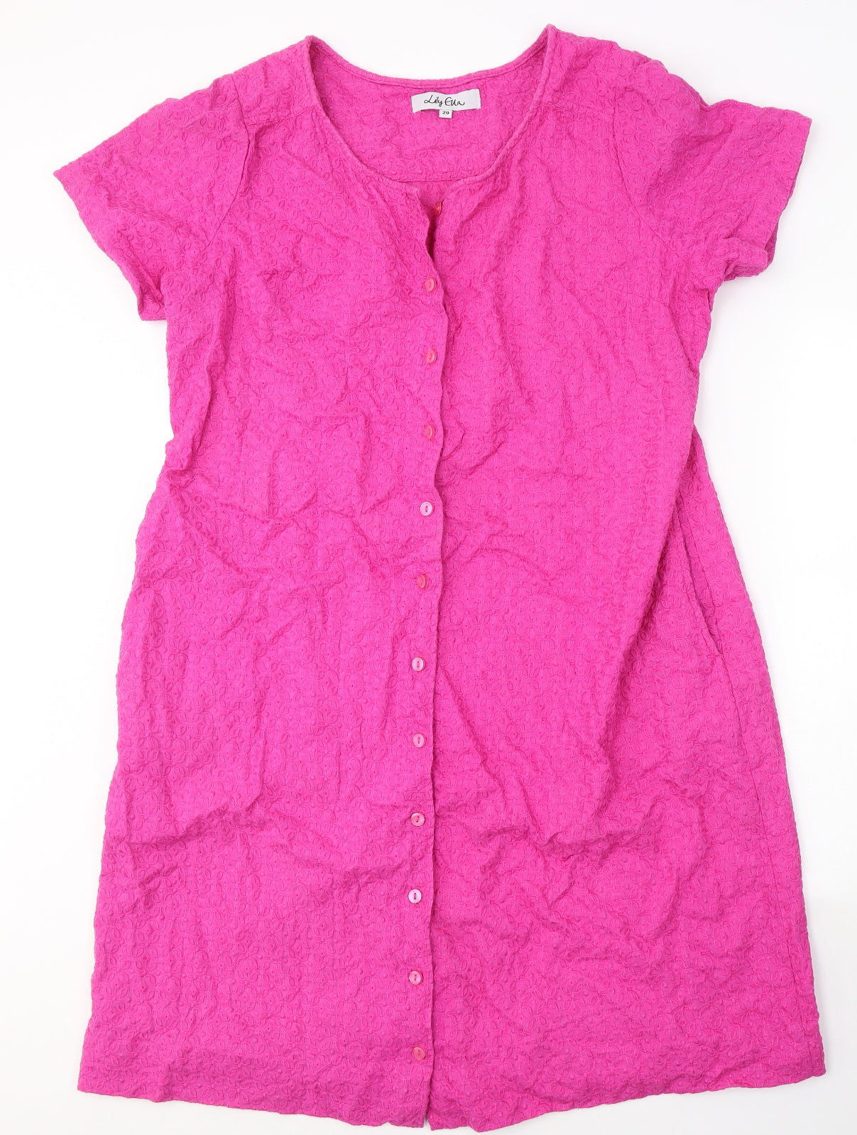 Lily Ella Womens Pink Floral Cotton T-Shirt Dress  Size 20  Round Neck Button
