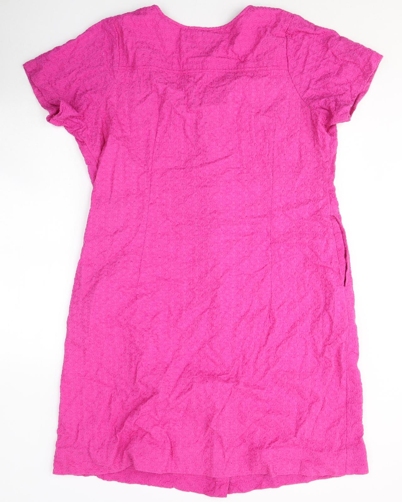 Lily Ella Womens Pink Floral Cotton T-Shirt Dress  Size 20  Round Neck Button