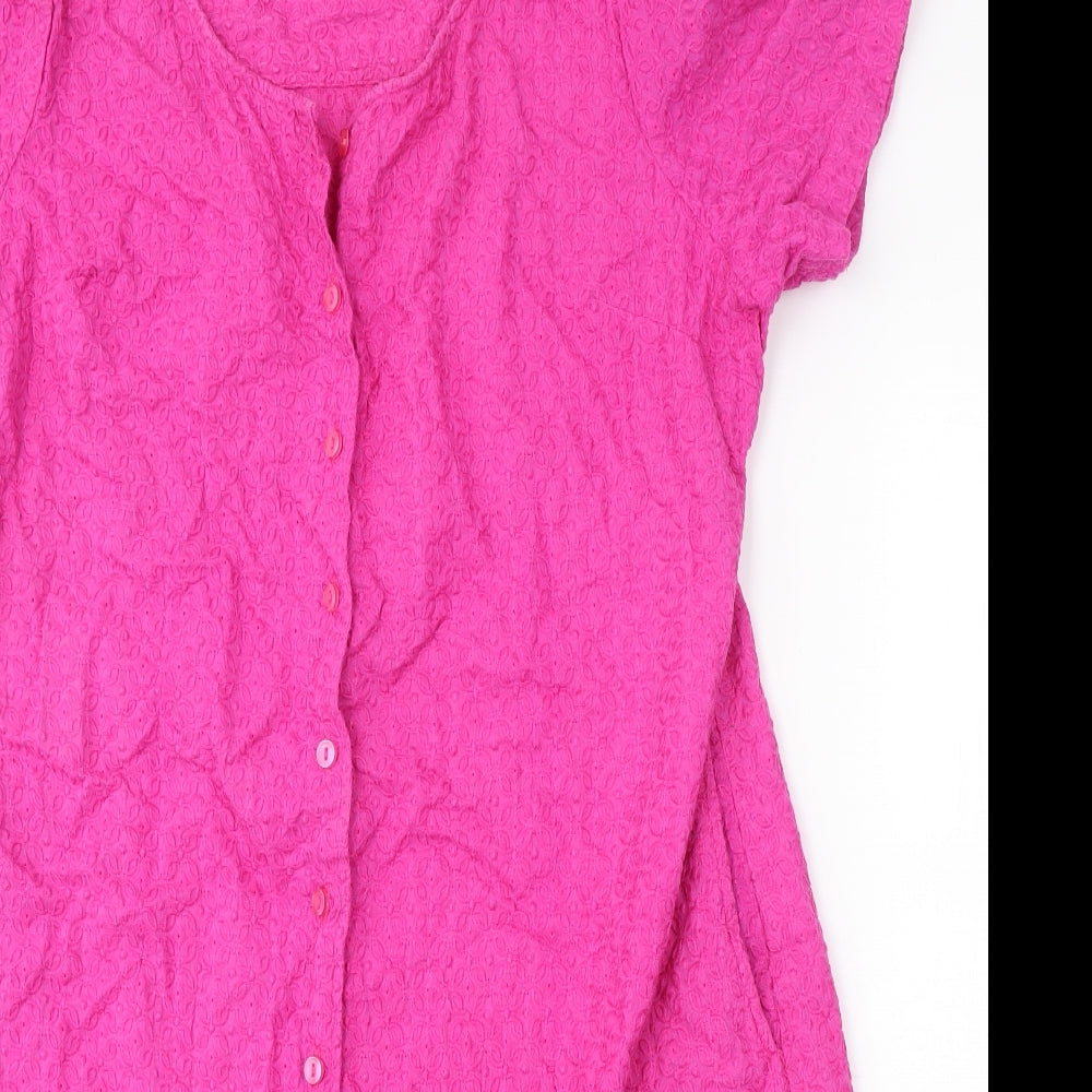 Lily Ella Womens Pink Floral Cotton T-Shirt Dress  Size 20  Round Neck Button