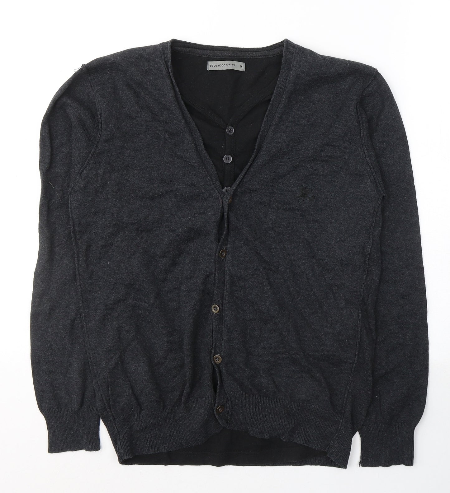 Cedar Wood State Mens Grey V-Neck  Polyester Pullover Jumper Size M