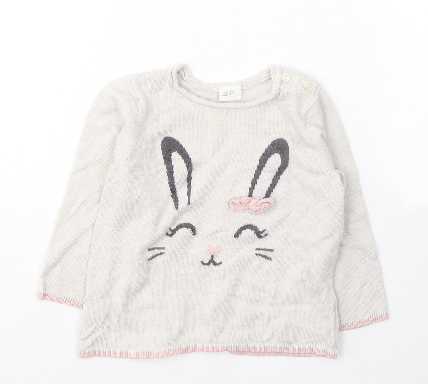 H&M Girls Beige  Cotton Pullover Jumper Size 12-18 Months  Pullover - Bunny Rabbit
