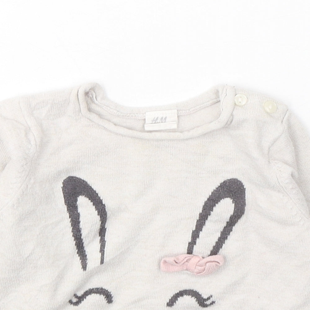H&M Girls Beige  Cotton Pullover Jumper Size 12-18 Months  Pullover - Bunny Rabbit