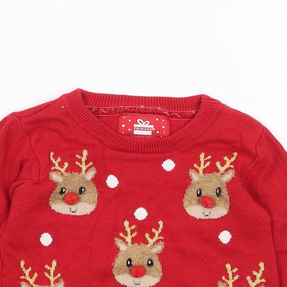 Primark Baby Red  Cotton Pullover Jumper Size 9-12 Months  Pullover - Christmas