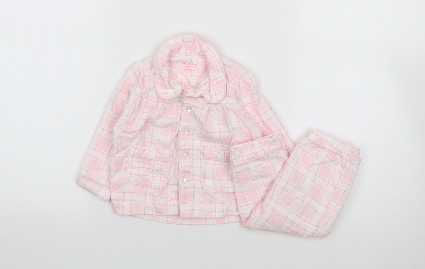 Primark Girls Pink Plaid 100% Cotton Robe Pyjama Set Size 6-9 Months  Button